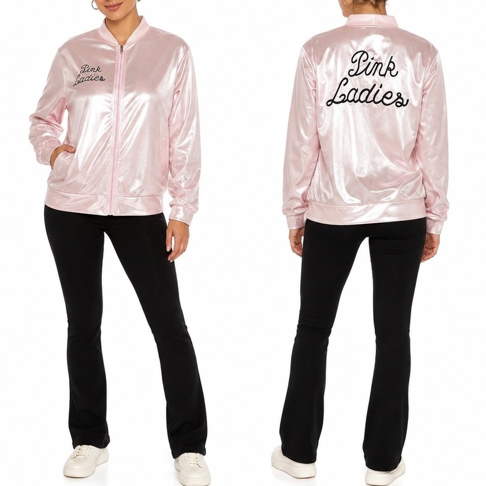 Unbranded Pink Ladies Jacket Women M Pink Grease Costume 50s Retro Bomber Shiny